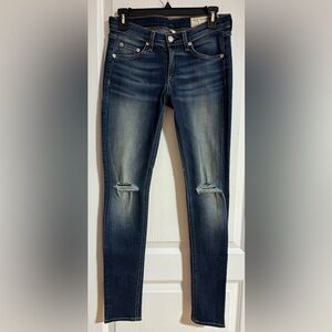 Rag & Bone Cotton Dark Wash Blue Distressed Faded Ripped Skinny Jeans Size 26